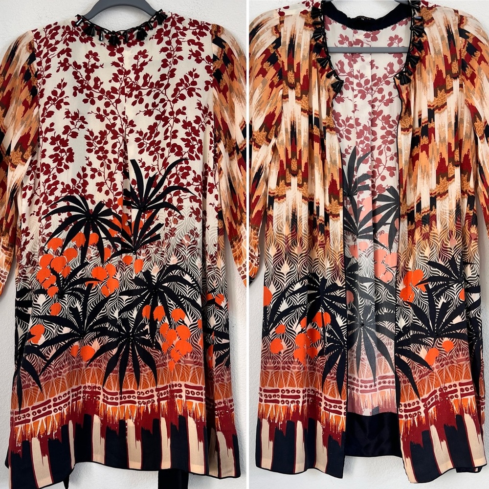 Sapphire Women's 100% Silk Beaded‎ Artsy Kimono Abstract Jacket Duster Sz XS * - Picture 3 of 16
